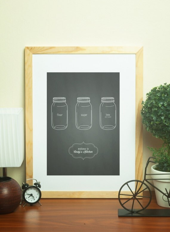 Custom Home Decor Mason Jar Flour Sugar Love Personalized