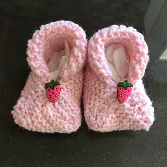Items similar to Pink Strawberry Knit Baby Booties (0-3 ...