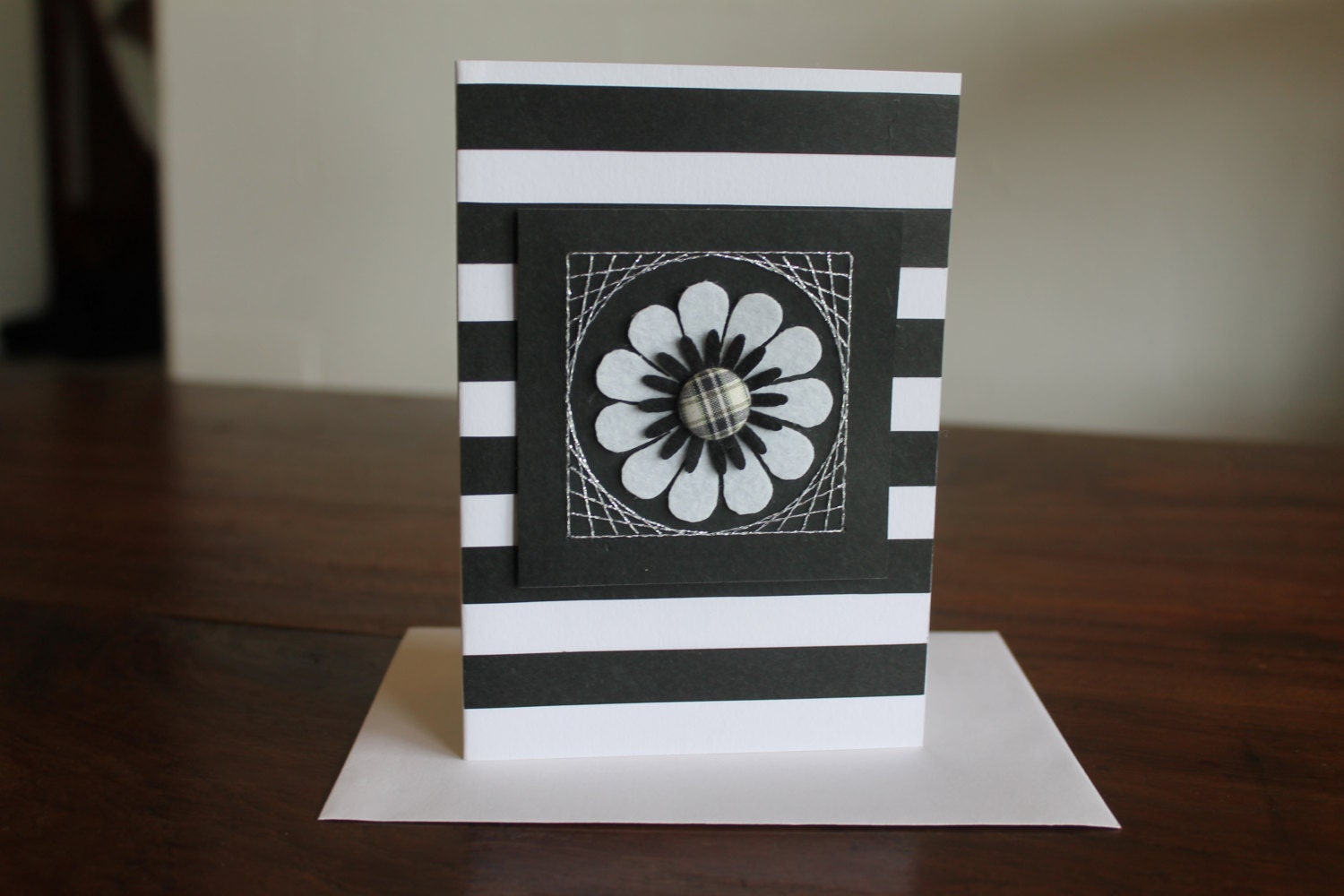 Handmade Card Black and White Flower Any by HookCardCreations