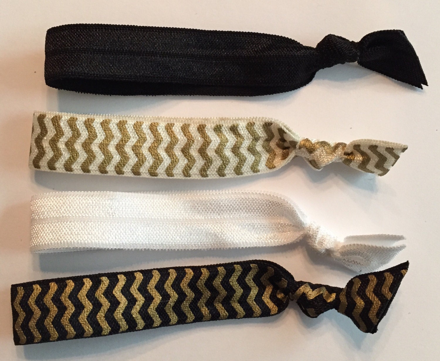 Gold Chevron Elastic Hair Ties Set of 4 by ConfettiMoonGifts