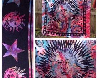 Custom Made to Order Celestial Sun & Moon Tie Dye Tapestry