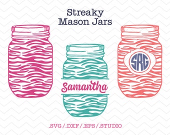 Streaky Mason Jar Monogram Frames (SVG, DXF, EPS, Studio3) Cut File for Silhouette Studio, Cricut, Vinyl Cutters