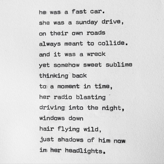 Items similar to He was a fast car - Original Poem Hand Typed and ...