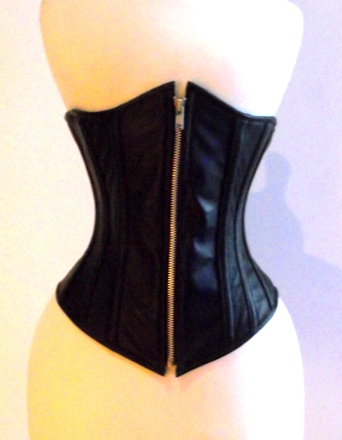 Black Leather Underbust Corset Zip Front with by GothicCorsets