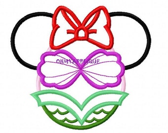 Character Inspired Miss Mouse Princess Mermaid Embroidery Applique Design Instant Download Digital File