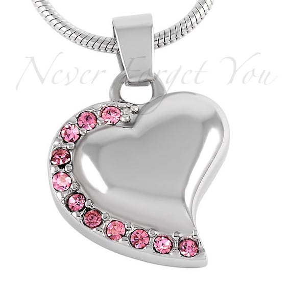 Cremation Jewelry Pink Jeweled Heart Pendant by NeverForgetYou