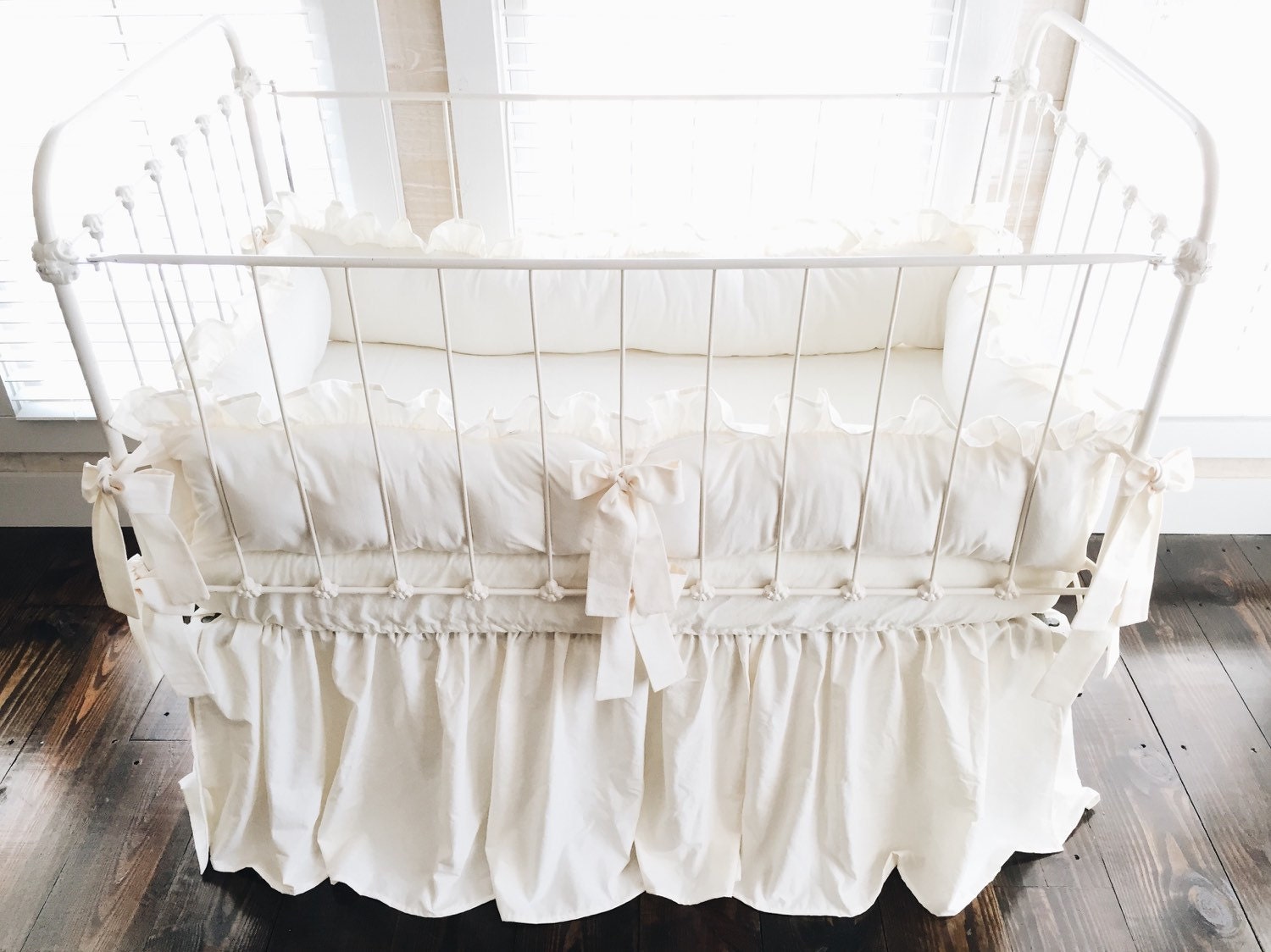Farmhouse Ruffled 100 Washed Cotton Crib Bedding in Ivory