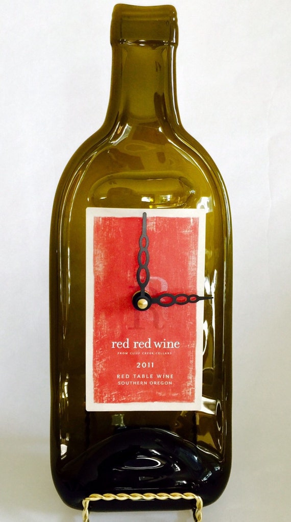 Wine Bottle Clock Recycled Bottle Clock Unique Wall by GlassMusing