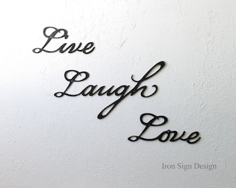 Live laugh love metal wall sign, Home wall decoration, bedroom decor and wall art, inspirational art quotes