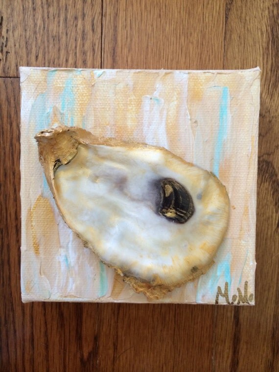 Items similar to 4x4 Oyster Shell on painted canvas on Etsy