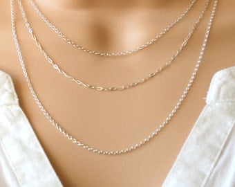 Sterling silver chain necklace, layered necklace, dainty necklace, rolo chain necklace, simple necklace, chain only necklace, trace chain