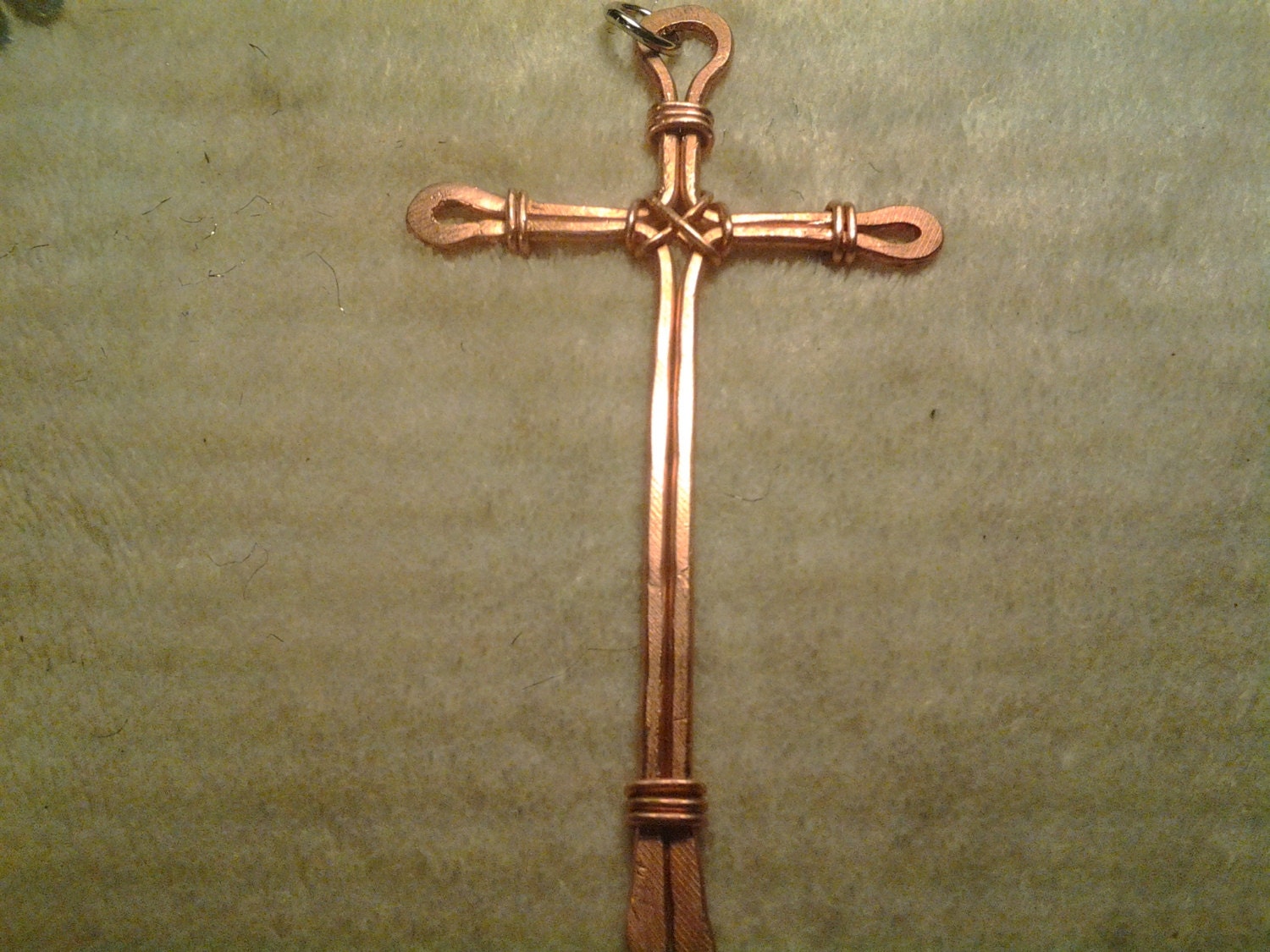 New Handmade Hammered Copper Wire Wrapped Cross Keychain