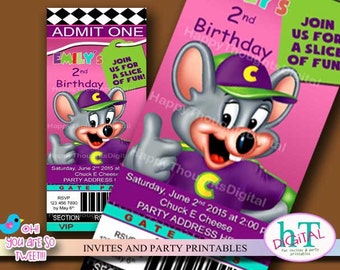 Chuck E Cheese Ticket Style Invitation. Birthday Printable Invitation. Digital. Print it yourself