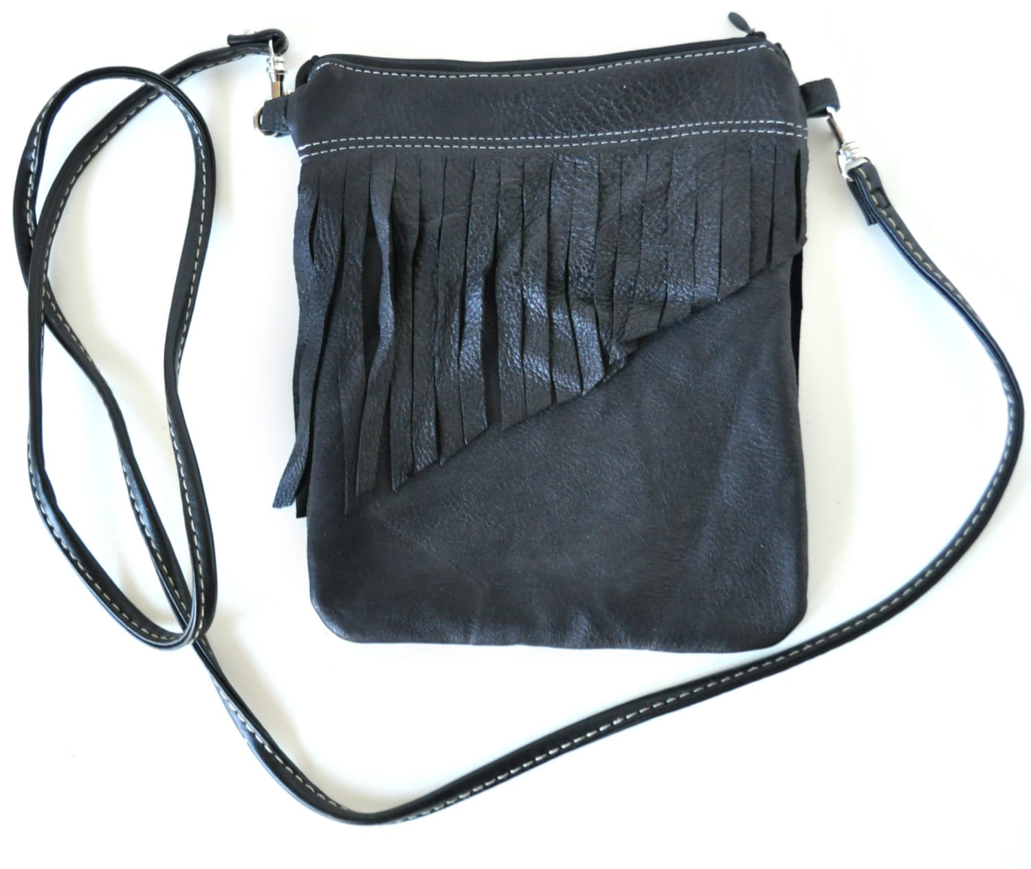 Black Fringe Leather Purse Leather Bohemian Cross Body Bag