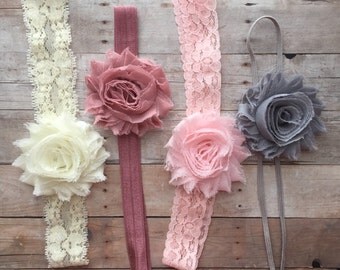 Baby girl Headband, baby headband set, Newborn Headband, Baby Hair Bows, baby shower gift, Vintage baby headband, baby headband bow