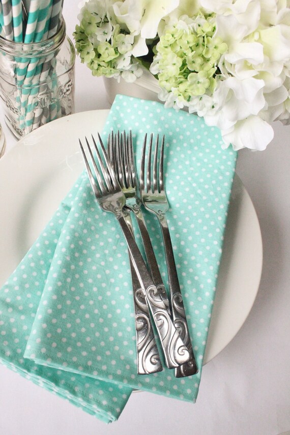 Set of Cloth Napkins Mint Green White Dots by WildfireEvents