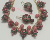Polymer clay flower applique beads necklace and earrings