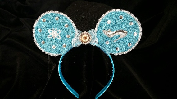 Blue & Silver CInderella shoe mouse ears headband