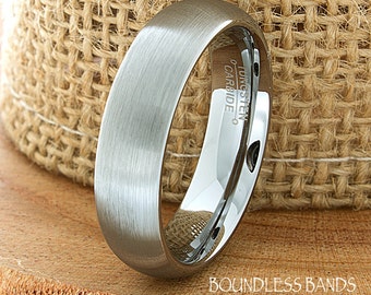 Tungsten Wedding Ring Dome Shaped Brushed Mens Wedding Band Custom Engraved Any Design Couple Wedding Band Mens Women's 6mm Modern New Band