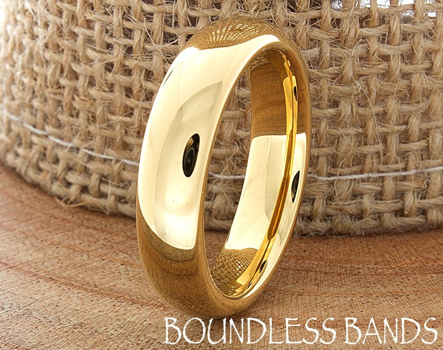 Gold Tungsten Wedding Band Ring Domed  Plain High Polished Customized Tungsten Band Laser Engraved Ring Mens Womens His Hers Unisex Ring 5mm