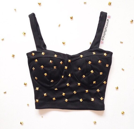 Black Studded Bustier Crop Top by NyshLoves on Etsy