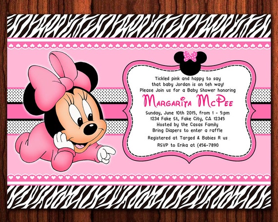 Minnie Mouse Zebra Baby Shower Invitations 4