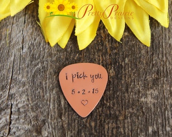 I Pick You Guitar Pick - Personalized Mens Gift - Hand Stamped Guitar Players Present - Fathers Day - Guitar Lover Gift - Metal Guitar Pick