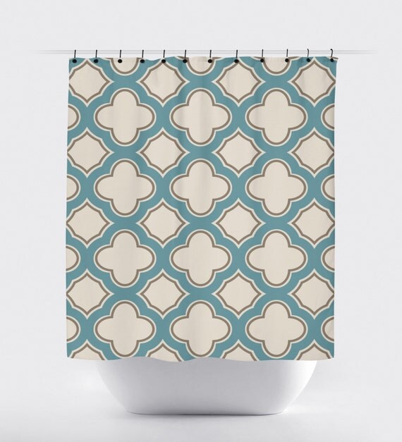 light blue tan cream geometric shower curtain high quality
