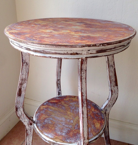 Unique Distressed Round Side Table Entryway by VarsanoRestorations