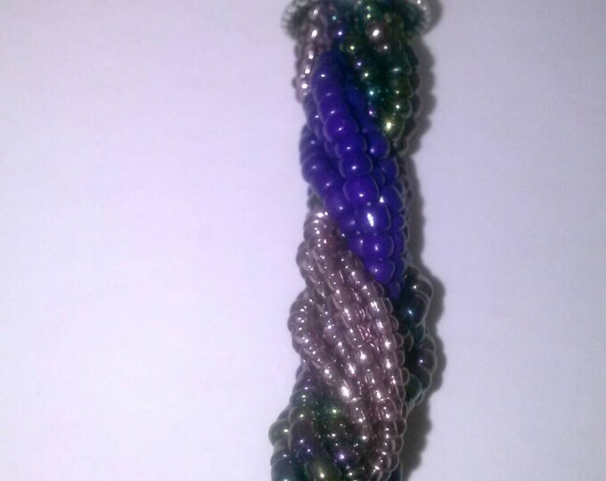 Purple Green Rust Cluster Braided Beaded Sliver Chain Link Necklace