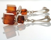 AmberEarrings/Natural Baltic Cognac Amber/Matt Cube Beads/Silver 925 Details/Amber Jewelry/Hand Made