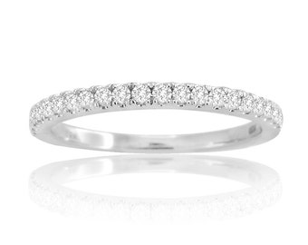 0.25ct Pave Set Diamond 14k White Gold Half Eternity Wedding Band Ring