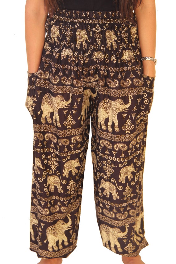 LAST ONE Harem Pants Elephant Pants Black Boho Handmade Rayon Unisex Genie Yoga Trousers