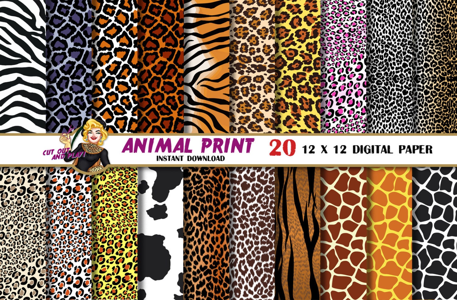 Animal Print digital paper leopard print zebra print