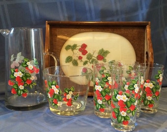 Strawberry Serving Glassware Set - Cross Stitch Tray