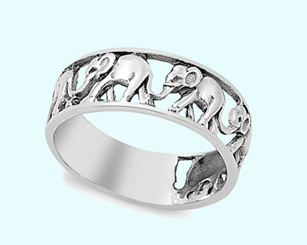 Sterling silver elephant ring silver walking by NiluJewelry