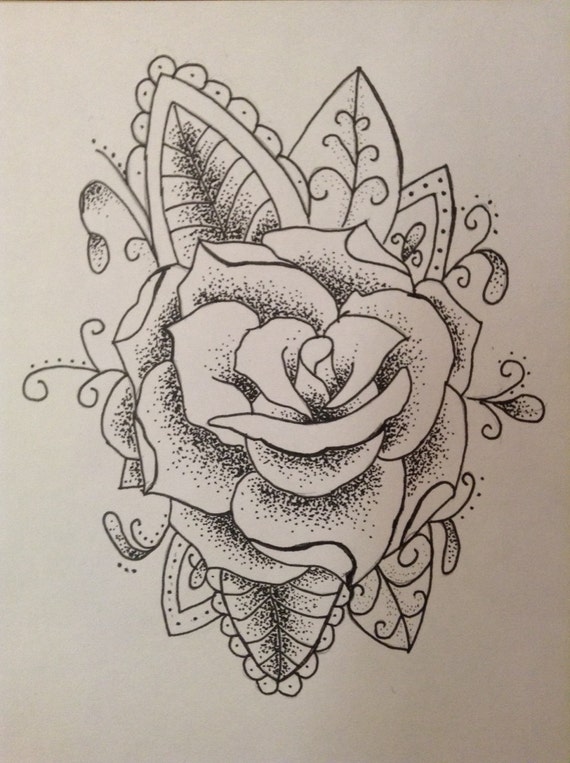 Dot Art Rose Tattoo Design by Rashyelle on Etsy