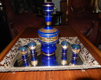 ART GLASS DECANTER and Glasses