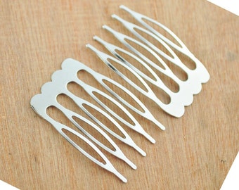100pcs 5 teeth Silver Metal Hair combs, Silver Plated Comb Findings,Silver Hair Comb Blank--26x39mm.