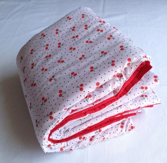 ADULT red cherry print quilt blanket handmade by sewphiemakes
