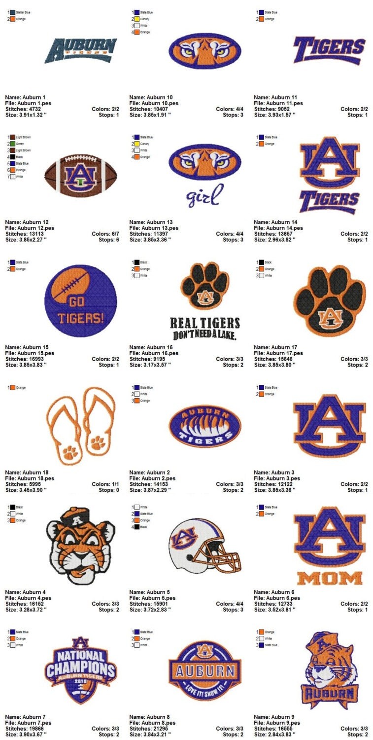 Auburn Tigers University Embroidery Designs Collection