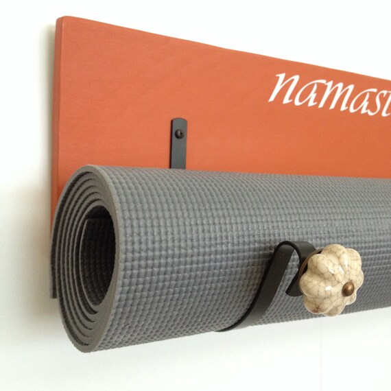 Yoga orange wood mat holder handmade orange yoga mat by YogaWares