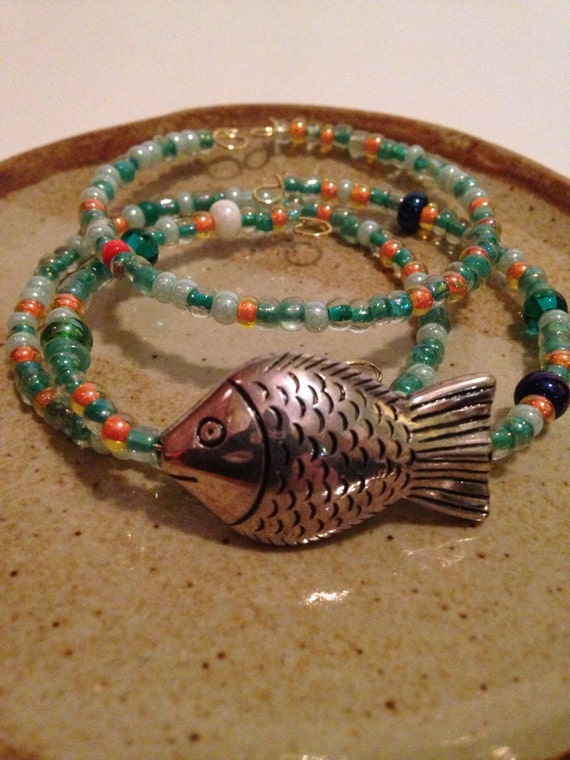 Items similar to Multicolor Fish Beaded Bracelet Stackable ArmCandy