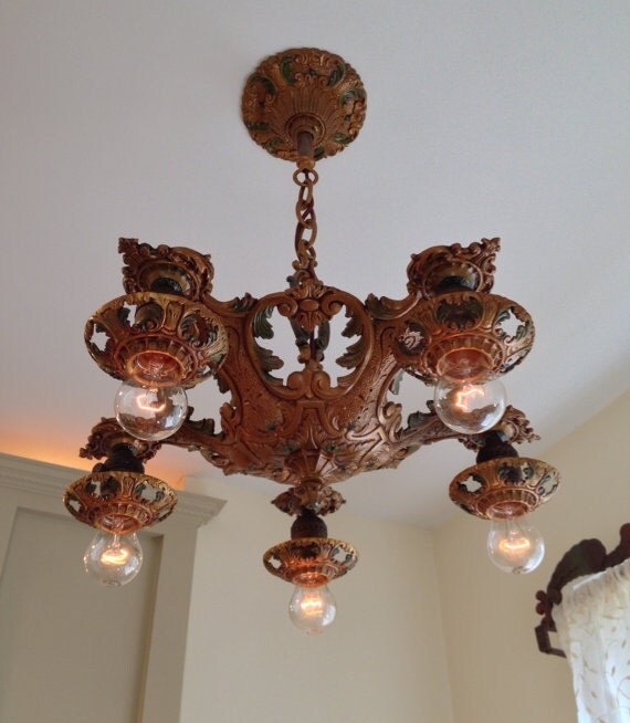 Antique Victorian 5 Light Hanging Ceiling by AntiqueLightFixtures