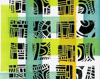 LINO PRINT - Mod Pattern 3 - Mid Century Modern Linoleum Block Print 6"x6" - Ready to Ship