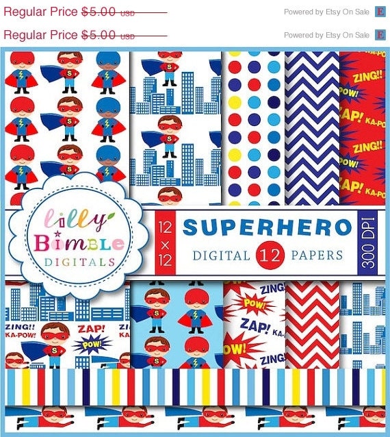 50% off Superhero digital papers for birthdays, scrapbooking. Commercial use included paper pack DOWNLOAD Il_570xn