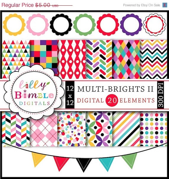 50% off Multicolor confetti digital papers and clipart including scalloped frames polka dots printables Download confetti geometric Il_570xn
