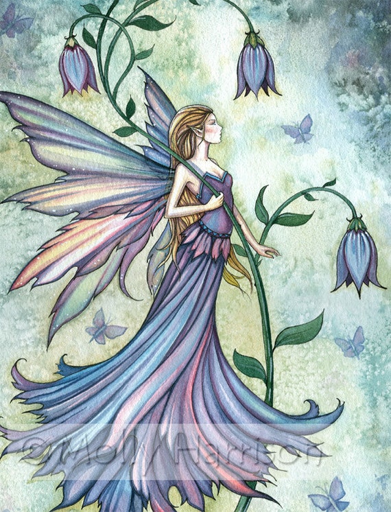 Items similar to Morning Blue - Flower Fairy Watercolor Illustration ...