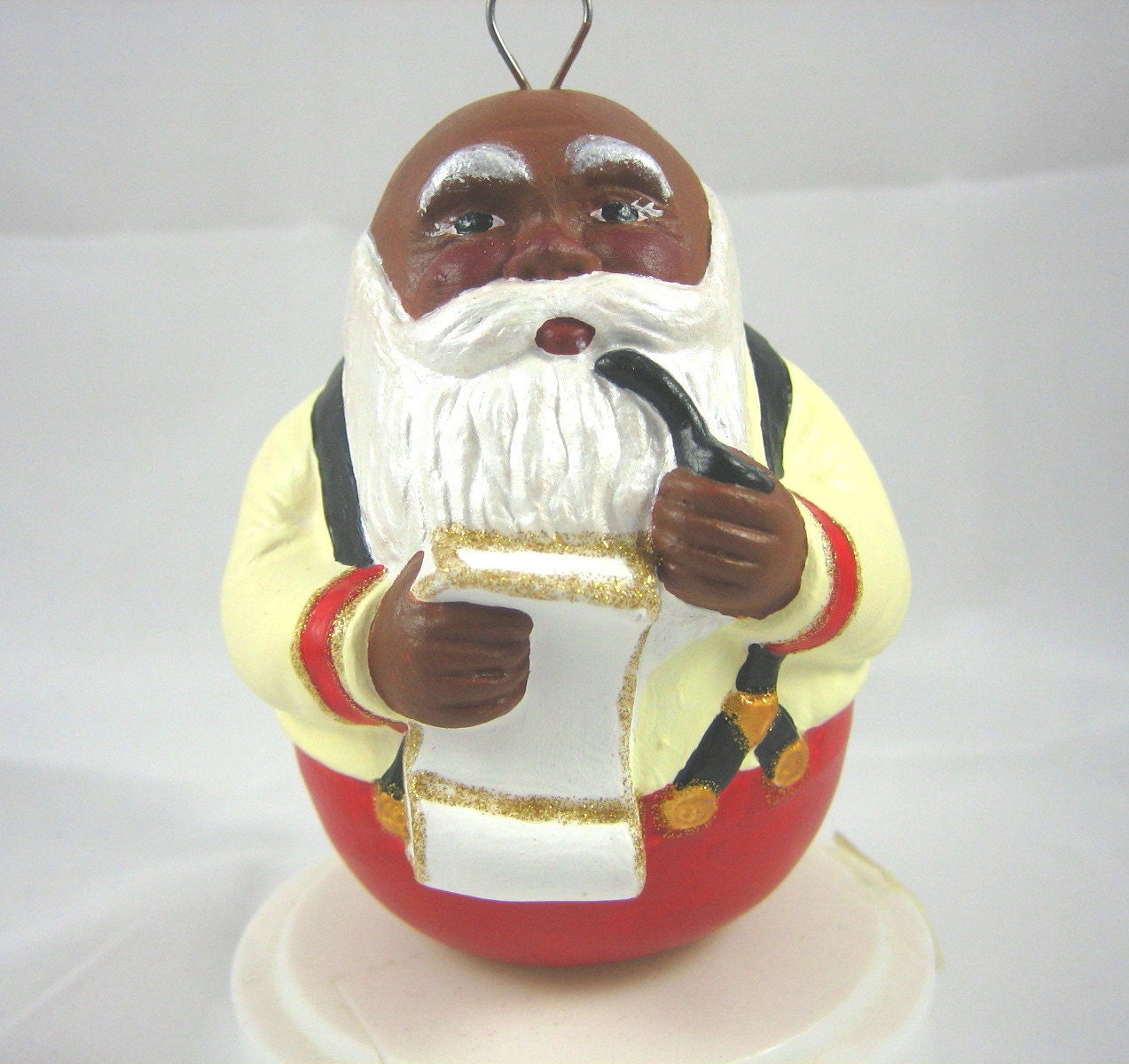 African American Santa Claus Ornament Roly Poly Handpainted