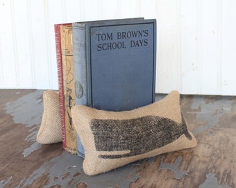 Cachalot Whale - Petit Feed Sack Pillow Pair - Unique paper weight, bookends, pin cushion - Whale bookends - nautical bookends - Coastal